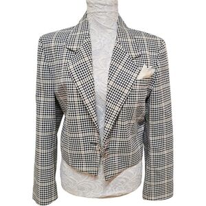 Weinberg Paris Houndstooth Tartan Plaid Single Button Short Blazer Size Medium